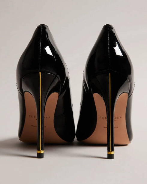 ORLINAY-Shoes-Step out in style with the ORLINAY heels. Their slip-on style ensures easy wear, and the golden heel detail with a logo-engraved band adds an understated hint of glamour to your ensemble. Court heels Patent leather Pointed toe Layered side Slip on Golden heel detail and logo engraved band Heel height: 10cm- Ted Baker Romania